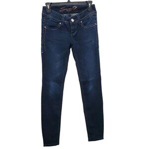 Seven7 Jeans Women's Dark Wash‎ Distressed Jewel Embellished Denim Legging Sz 25